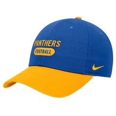 Gear up in your favorite Pitt Panthers colors with this Colorblock Club Adjustable Hat from Nike. The unstructured, relaxed fit and low crown ensure a comfortable feel, while the curved bill provides classic style. Featuring embroidered graphics on the front, this hat lets you rep your Panthers pride wherever you go. Nike Adjustable Dad Hat With Curved Brim, Nike Dad Hat With Curved Brim, Nike Baseball Cap, One Size Fits Most, Nike Adjustable Six-panel Baseball Cap, Nike Sports Hats With Curved Bill, Nike Hats For Sports Events With Curved Bill, Nike Curved Bill Hats For Sports Events, Nike Hat With Embroidered Logo And Curved Brim, Nike Adjustable Cotton Hat