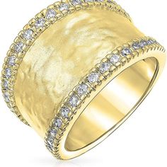 Bling Jewelry Boho Style Cz Accent Fashion Statement Brushed Hammered Matte Finish Wide Band Ring Captivating And Unique - This Size 5 Hammer Textured Ring Has Pave Cz Borders And A Wide Band. Gold Plated And Modern, This Matter Ring Makes A Great Gift And A Wonderful Accessory. Measure: Band Width 7mm, Ring Face 14mm Weight: 5.1 Grams Material: .925 Sterling Silver Why Buy Cubic Zirconia: Show Your Love For The Earth And Your Sweetheart By Choosing Cubic Zirconia Jewelry Gifts. Lab Created Cz R Party Diamond Ring With Pave Setting, Hammer Texture Ring, Silver Heart Ring, Wide Band Ring, Cubic Zirconia Jewelry, Rose Quartz Ring, Textured Ring, Cz Jewelry, Silver Wedding Rings