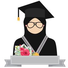 a person wearing glasses and a graduation cap with flowers in front of them on a white background