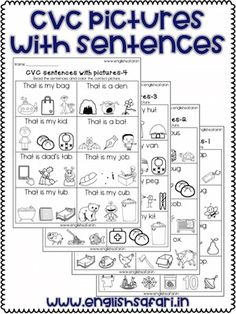 the cvc pictures with sentences worksheet is shown in black and white