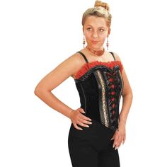 Red and Gold Trim Overbust Corset Corset Steampunk, Modesty Panel, Steampunk Corset, Steampunk Costume, Steampunk Clothing