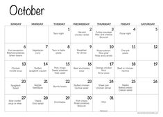 This October meal plan has a full month of ideas for easy, homemade family-friendly dinners. Includes a free printable PDF calendar with each day’s menu idea for easy planning. Monthly Meal Planning Printable, Monthly Meal Calendar, October Meal Plan, Sausage Tacos, Sweet Potato Rice, Meal Calendar, Holiday Meal Planning