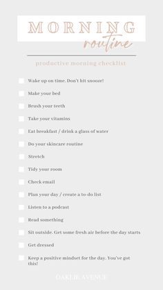 Morning Checklist, Productive Morning Routine, Morning Routine Productive, Daily Routine Planner, Morning Routine Checklist, Routine Checklist, Productive Morning