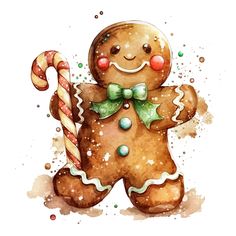 a watercolor painting of a ginger with candy canes