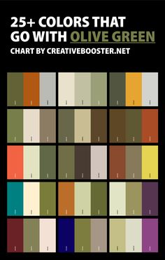 the color chart for 25 + colors that go with olive green