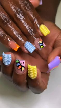 Creative Short Acrylic Nails, Takashi Murakami Nails Short, Nails For 3rd Grade, Creative Short Nails, Nails For 5th Grade, Nails For 6th Graders, Birthday Nails 12, Cute Acrylic Nails Short, Shoe Art Drawing