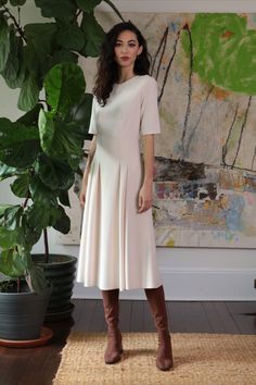 A-line Midi Dress With Pleated Hem For Office, Office Wear A-line Midi Dress With Pleated Sleeves, V-neck Midi Dress With Pleated Sleeves For Work, A-line Crepe Midi Dress For Work, Luxury A-line Crepe Midi Dress, Three's Company, Maggy London, Stretch Crepe, Midi Dress