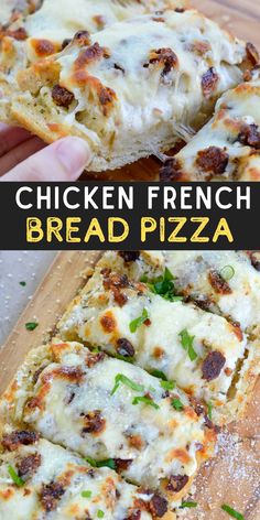 French bread pizza with chicken, cheese and bacon cut into slices Chicken Bacon Ranch French Bread, French Bread Meals, Lake Foods, Delicious Pizza Recipes, Chicken Lunch, Amazing Chicken