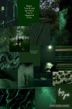 a collage of green and black images