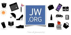 the jw org logo is surrounded by various items including shoes, umbrellas and books