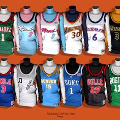 basketball uniforms displayed on mannequins in an orange background