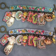 Craft Bracelets, Bracelet Embroidery, Fiber Art Jewelry, Fashion Crafts, Beads Ideas, Fabric Bracelets, Fiber Jewelry, Religious Images, Fabric Cuff