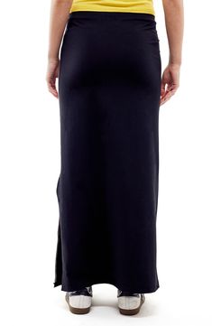 Achieve sporty style in this 2000s-inspired column skirt that has contrast piping and side slits for easy movement. 23" - 38" center front length (size Medium) Elastic waist Side slits Unlined 79% polyamide, 21% elastane Machine wash, line dry Made in Turkey Black Stretch Full-length Pencil Skirt, Black Stretch Skirt With Side Slits, Fitted Maxi Skirt With Side Slits And Split Hem, Black Fitted Skirt With Split Hem, Black Pencil Skirt With Side Slits, Black Full-length Maxi Skirt With Side Slits, Full-length Stretch Maxi Skirt With Side Slits, Full Length Stretch Maxi Skirt With Side Slits, Stretch Pencil Skirt With Side Slits