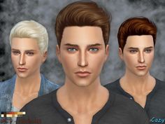 three male avatars with short hair and blue eyes are shown in an image that appears to be from the video game