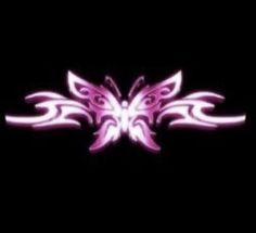 the butterfly is glowing in the dark with pink and white designs on it's wings