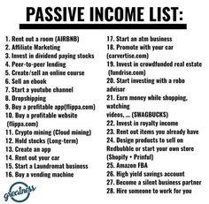 a poster with the words passive income list