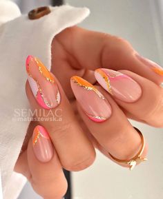 Modern Art Nails, Unghie Sfumate, Orange Nail Designs, Nails Designer, Orange Nails, Stick On Nails, Classy Nails