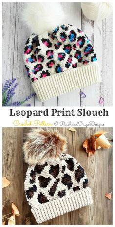 the leopard print slouch hat is knitted in two different colors