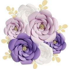 purple and white paper flowers with gold leaves