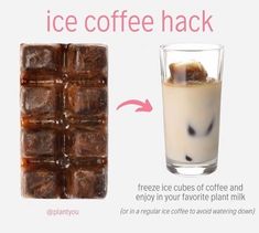 an ice coffee hack is shown next to a glass of milk and brownie squares