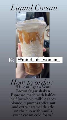 a cup with liquid in it and the words how to get a venti?