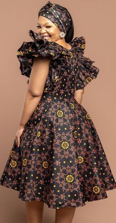 South African Dresses, Kitenge Dress, Ankara Dress Designs, African Attire Dresses, Shweshwe Dresses, African Designs, African Prom Dresses