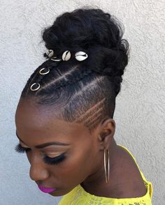 Shaved Sides Updo Black Women, Braided Hair With Shaved Sides And Back, Shaved Side Ponytail, Shaved Sides Updo, Cornrows With Shaved Sides, Ponytail With Shaved Sides And Back, Shaved Sides Black Women, Braided Undercut, Sleek High Ponytail