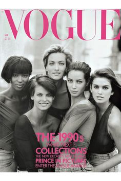 a magazine cover with four women on the front and one woman in the back posing for a photo