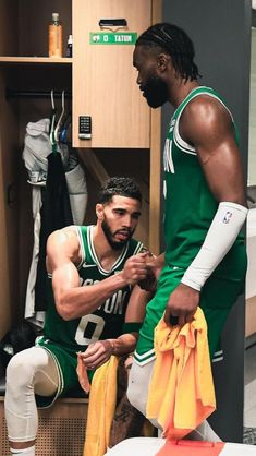 NBA basketball wallpaper background of Boston Celtics teammates Jason Tatum and Jaylen Brown slapping hands in the locker room following a win in the 2024 NBA playoffs vs the Cleveland Cavaliers Jason Tatum Wallpaper Iphone, Jaylen Brown Wallpaper, Jayson Tatum Wallpaper, Jayson Tatum Jaylen Brown, Nba Pics