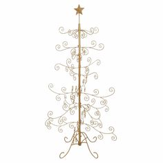 a tall metal christmas tree with stars on top