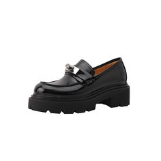 dwarves2197-2 Loafers Black 5.5 Black Loafers With Chain Strap And Round Toe, Black Chain Strap Loafers For Work, Chunky Loafers Women, Leather Platform Shoes, Loafers Women, Oxford Boots, Chunky Loafers, Buckle Ankle Boots, Chunky Sandals