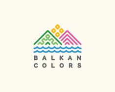 the logo for an artisan company called balkan colors, featuring mountains and water