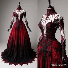 Vampire Goth Dress, Vampire Clothing Aesthetic, Vampire Dresses, Vampy Prom Dress, Goth Wedding Dresses, Vampire Wedding, Crimson Dress, Vampire Dress