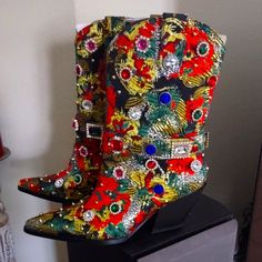 Omg These Boots Are So Gorgeous In Person. Lots Of Jewels And Stones These Boots Really Stand Out And Make An Impression. They Are All Size 7 All In Either Brand New Never Worn Condition Or Literally Worn One Time. Purchased Straight From The Azalea Wang Website For $139 Each. Azalea Wang Boots, Art Hats, Bohemian Boots, Backyard Getaway, Azalea Wang, Beautiful Boots, One Time, Bootie Boots, Ankle Boots