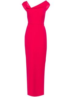 Floor-length Crepe Maxi Dress For Party, Crepe Maxi Dress For Cocktail Occasions, Cocktail Crepe Maxi Dress, Pink Maxi Dress With Side Slits For Party, Chic Crepe Maxi Dress, Fitted Pink Maxi Dress With Bias Cut, Pink Maxi Dress With Straight Neckline, Chic Pink Crepe Dress, Spring Crepe Maxi Dress