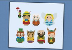 a cross stitch pattern with people in different costumes