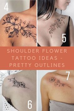 four different types of tattoos on the back of women's shoulders and chestes