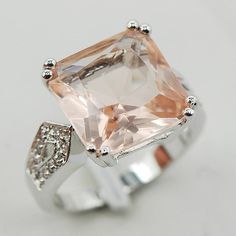 Morganite 925 Sterling Silver Ring - AtPerry's Healing Crystals™ Square Crystal, Morganite Ring, Square Rings, Crystal Ring, Lovely Ring, Fashion Ring, Crystal Rings, Morganite, Unique Rings