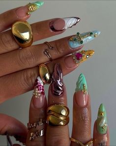 Steampunk Nails, Thrift Style, Chrome French, 3d Chrome, Boho Nails, Nails Aesthetic, Vintage Thrift