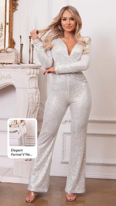 Sequin Jumpsuit Long Sleeve, Sequins Jumpsuit, Sequin Jumpsuit, Jumpsuit, Long Sleeve, Silver