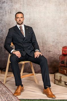 The WHU Collection - ROCCO Navy Pinstripe Double Breasted Suit As Worn By Danny Ings Modern Pinstripe Suit Men, Saville Row Suits Bespoke, Unique Men Suits, Black Suit Men Aesthetic, Man Suit Style, Bespoke Suits Men, 2 Piece Suit Men, Double Breasted Blazer Men, Double Breasted Pinstripe Suit