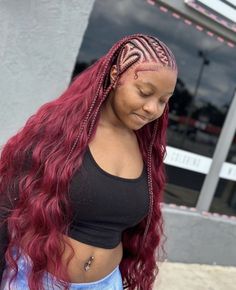 Stitch braids with a sew in Half Sew In Hairstyles, Half Stitch Braids, Scalp Braids With Weave, Braids With Weave Hairstyles, Braids With Curly Hair, Stitch Feed In Braids, A Quick Weave, 2 Braids With Weave, Curly Hair Sew In