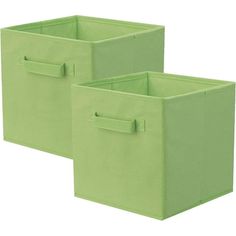 two green storage bins with handles on each side, one is open and the other has