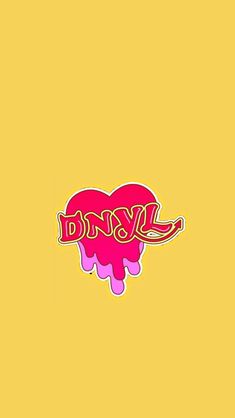 the word love is painted on top of a heart shaped sticker in pink and yellow