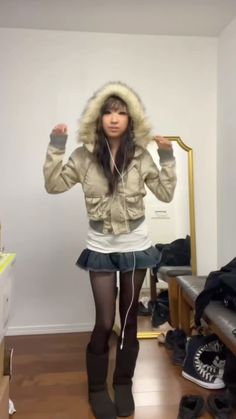 poopygirl444 on tiktok Slavic Doll Outfits Winter, Slavic Dolls Outfits, Russian Doll Outfit, Slavic Outfit, Grunge Denim Skirt, Ugg Boots Style, Grunge Denim, Fur Hood Jacket, Hood Jacket