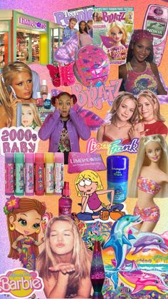 collage of barbie dolls, hair products and other items from the 80s's