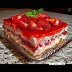 a dessert with strawberries and cream on top