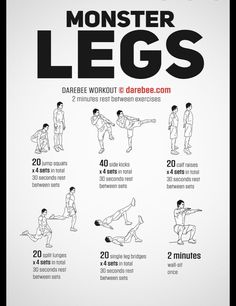 a poster with instructions on how to do the monster leg exercises for men and women