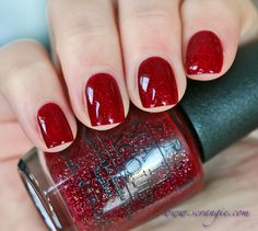 OPI Underneath the Mistletoe Red Sparkle Nails, Red Glitter Nail Polish, Sparkle Nail Polish, Red Nails Glitter, Red Gel Nails, Opi Nail Colors, Christmas Gel Nails, Red Nail Polish, Glitter Nail Polish