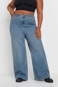 Shop YOURS Curve Blue Wide Leg Slouchy Jeans at Yours Clothing. Discover women’s plus size clothing in sizes 10-36 with fast delivery. Slouchy Jeans, Slouchy Style, Stretch Cotton Fabric, Fancy Dress Accessories, Fancy Dress For Kids, Fancy Dress Costumes, Fashion Fits, Plus Size Jeans, Knitwear Cardigan